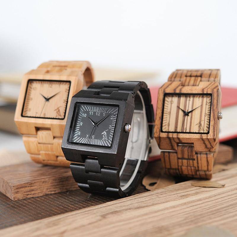 Bamboo Wood Wooden Mens Watch - Rectangle Design