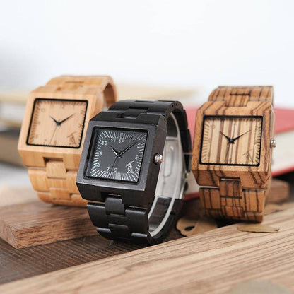 Bamboo Wood Wooden Mens Watch - Rectangle Design
