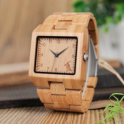Bamboo Wood Wooden Mens Watch - Rectangle Design