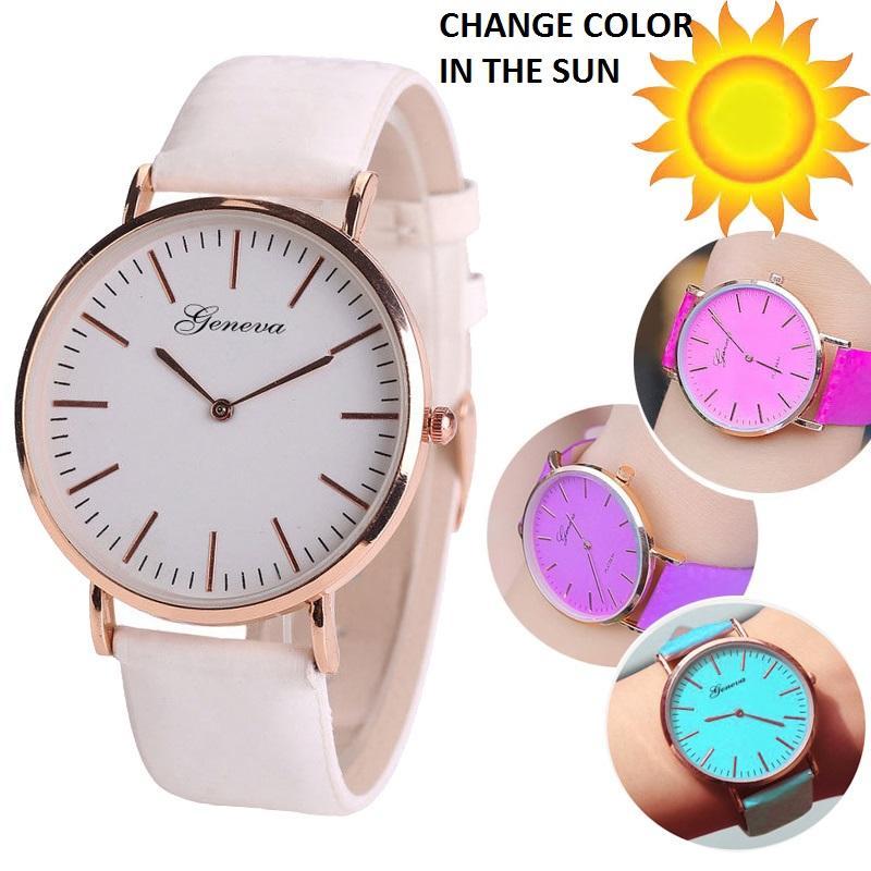 Designer Solar Light Band And Dial Color Change Women Watch