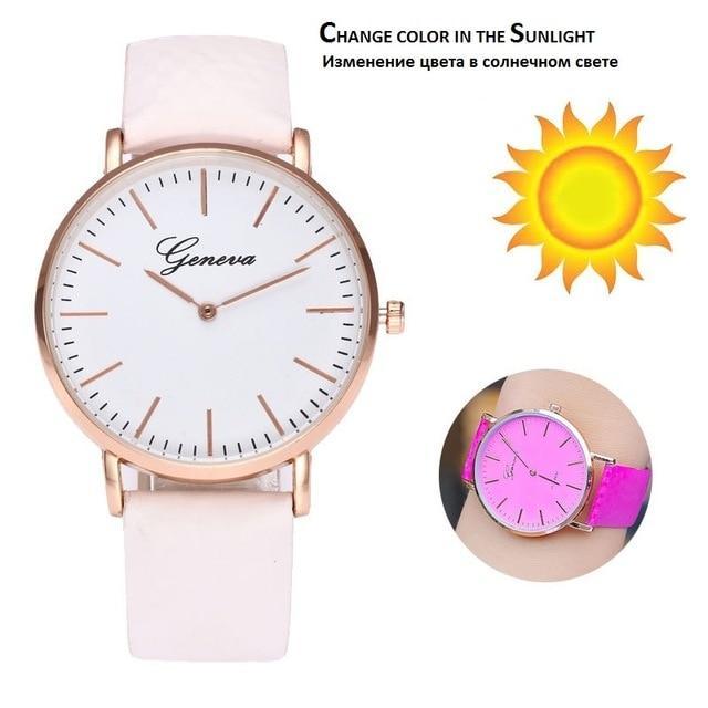 Designer Solar Light Band And Dial Color Change Women Watch