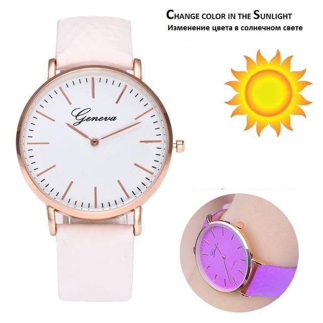 Designer Solar Light Band And Dial Color Change Women Watch