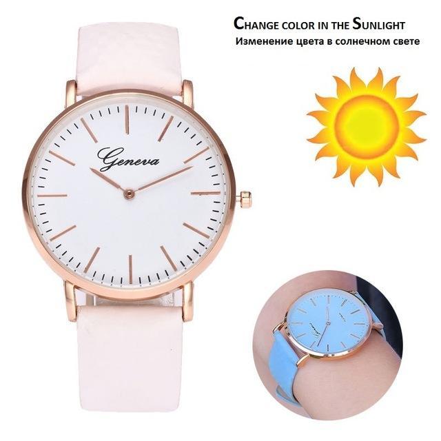 Designer Solar Light Band And Dial Color Change Women Watch