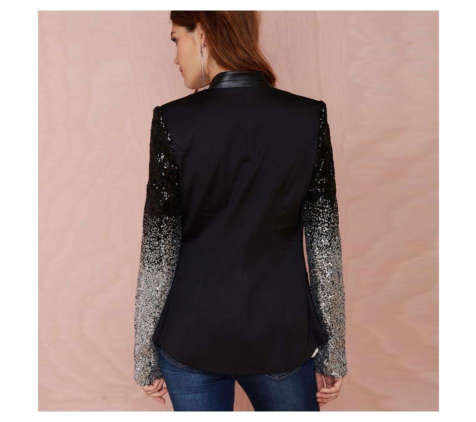 Winter Sequin Sleeve Leather Slim Fit Women Jackets