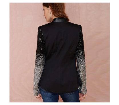 Winter Sequin Sleeve Leather Slim Fit Women Jackets