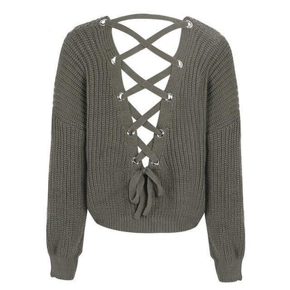 Sexy Backless Knitting Pullover