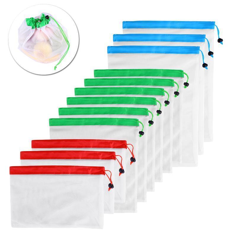 12 Pack Reusable Produce Bags Washable Eco Friendly Mesh Grocery Bags