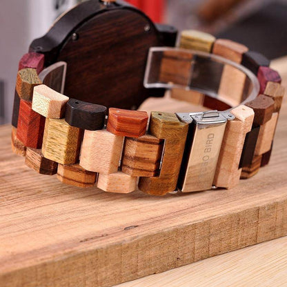 Wooden Mens Watch Men Date Display in Wood Gift Box