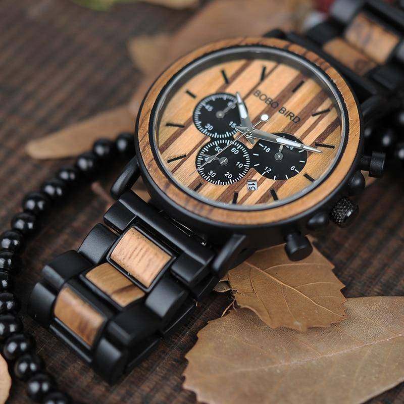 Wooden Men's Watch Military Chronograph