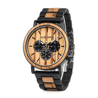 Wooden Men's Watch Military Chronograph