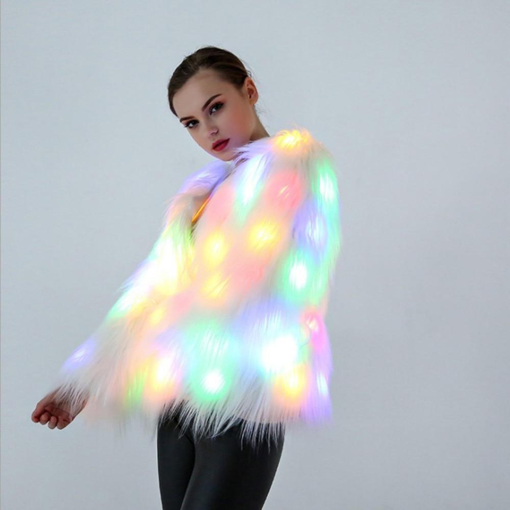 Christmas Light LED Convertible Casual And Party-Wear Glowing Faux Fur Women Coat Jacket