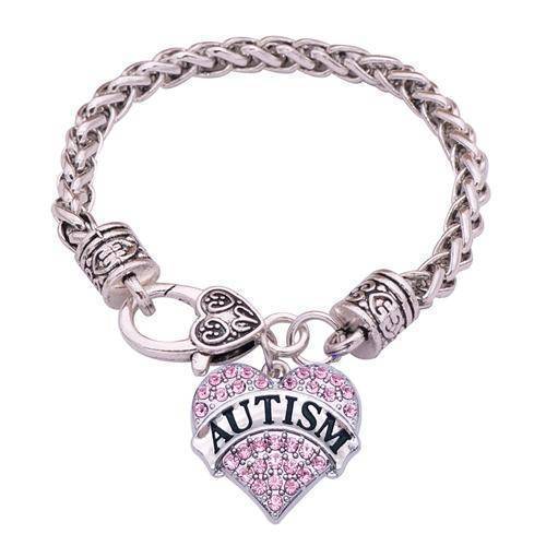 Womens Crystal Heart Autism Medical Alert Charm Bracelet