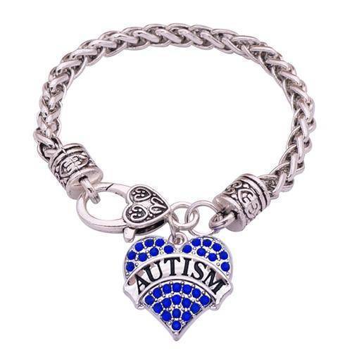 Womens Crystal Heart Autism Medical Alert Charm Bracelet