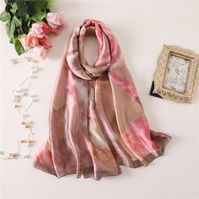 Pink Mozaic Pattern Paris Series Premium Quality Luxury Silk Scarf