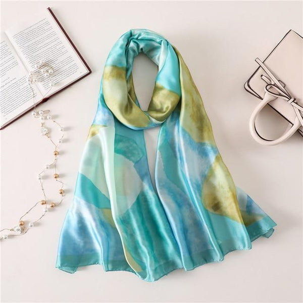 BeachBluePatternParisSeriesPremiumQualityLuxurySilkScarf