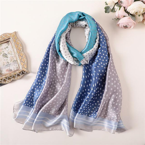 Multi-ColorBlueDottedParisSeriesPremiumQualityLuxurySilkScarf