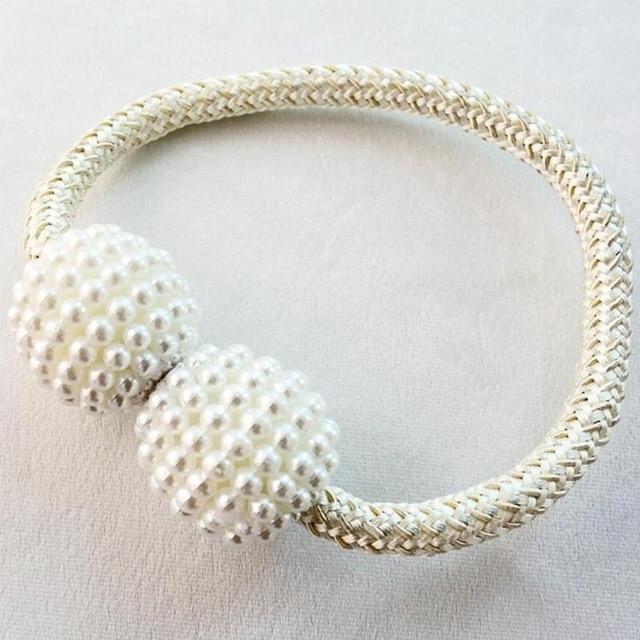 Pearl Curtain Tiebacks with Strong Magnetic Clips, 2 pcs
