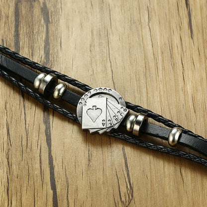 Vintage Men's Leather Bracelet - Poker/Playing Cards