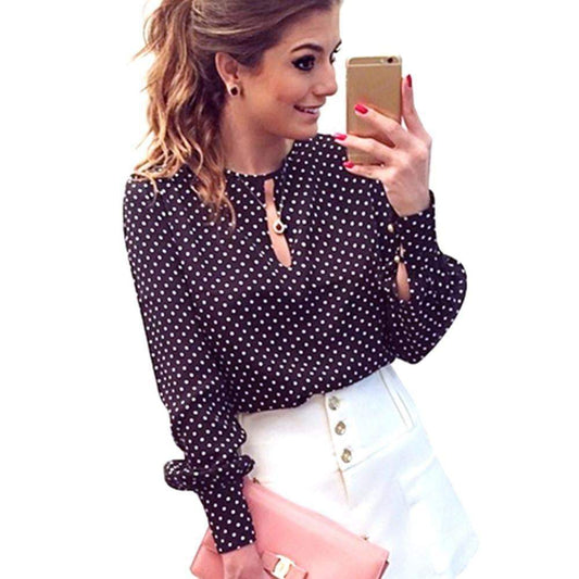 Long Sleeve Slit Open Women Blouse Chiffon Casual Shirt