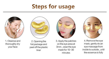 24K 30 Pcs Collagen Gold Eye Mask Golden Crystal Patches 30 pack