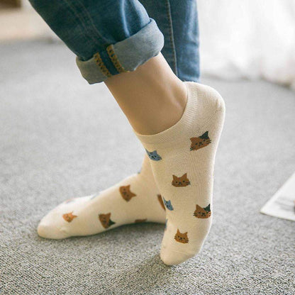 New Cartoon Cute Cat Face Shallow Mouth Women's Cotton Socks