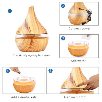 Wood Grain Electric Air Humidifier Ultrasonic Essential Oil Diffuser