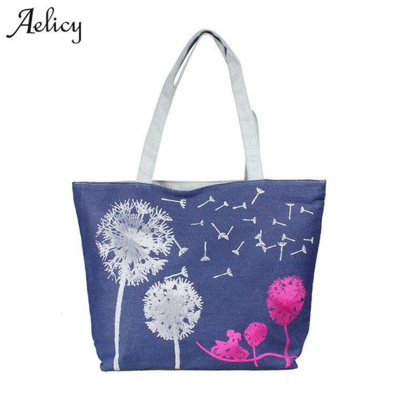 CanvasPrintedWomenBeachShoppingToteShoulderHandBag