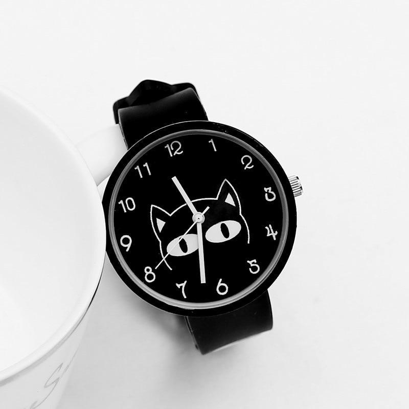 Black Minimalist Cat Lover Delight Designer Women Watch