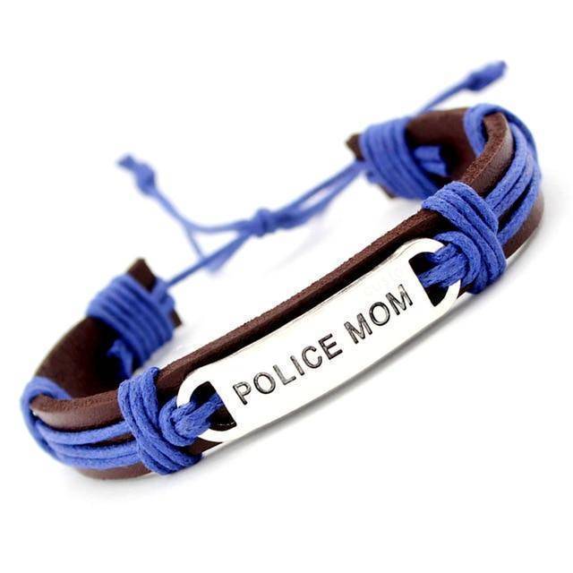 Police Officer Support Bracelet - Leather Wrap