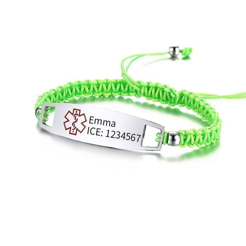Diabetic Medical Alert ID Bracelet - Nylon Rope Braided Band for Diabetes Type 1 and Type 2