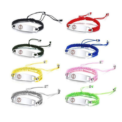 Diabetic Medical Alert ID Bracelet - Nylon Rope Braided Band for Diabetes Type 1 and Type 2