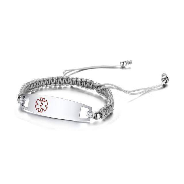 Diabetic Medical Alert ID Bracelet - Nylon Rope Braided Band for Diabetes Type 1 and Type 2
