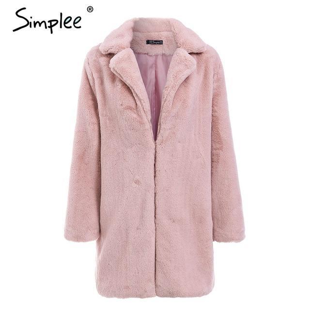 Simply Elegant Pink Shaggy Women Faux Fur Coat Jacket