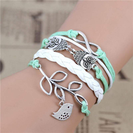 New Fashion infinity OWL Olive Branch Multilayer Bracelet , Sky green Bracelet