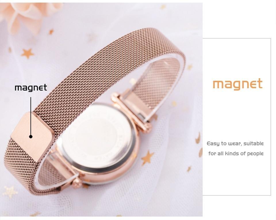 Fashionable Unique Mesh Magnet Buckle Exotic Starry Diamond Designer Luxury Ladies  Women Watch