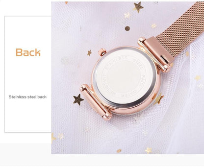 Fashionable Unique Mesh Magnet Buckle Exotic Starry Diamond Designer Luxury Ladies  Women Watch