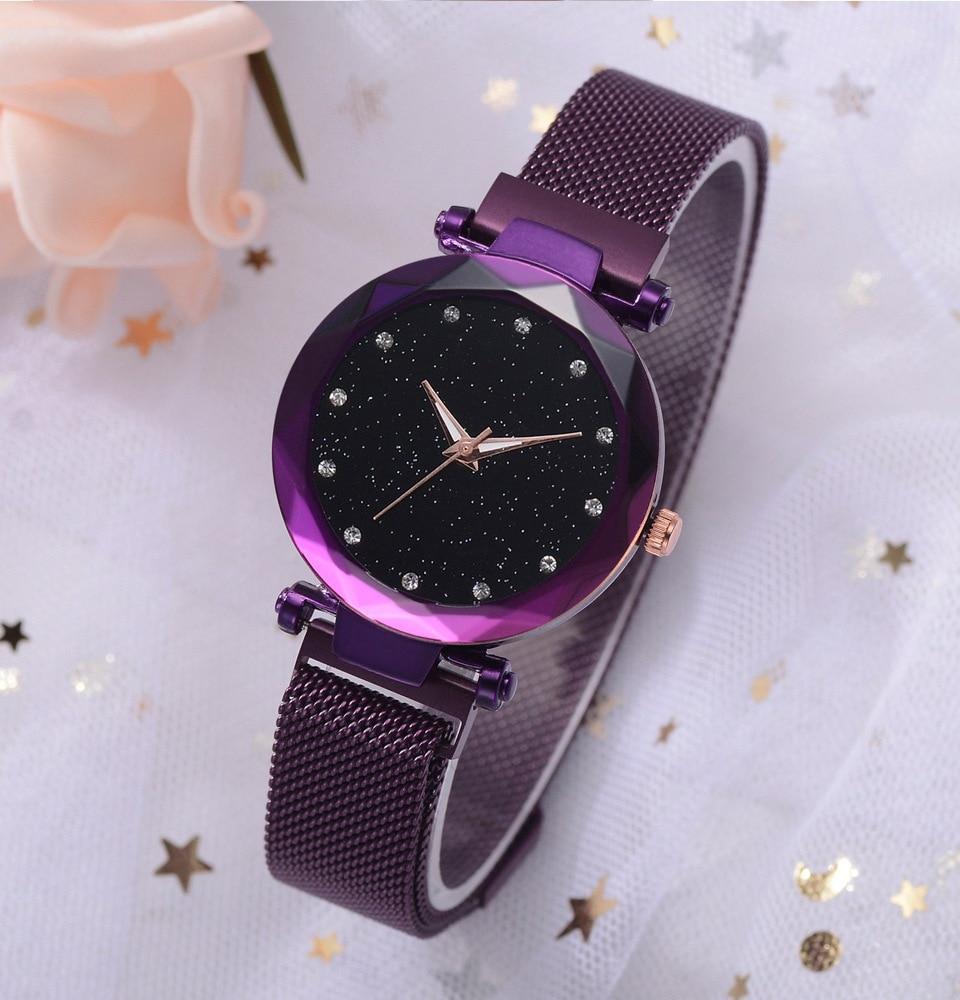 Fashionable Unique Mesh Magnet Buckle Exotic Starry Diamond Designer Luxury Ladies  Women Watch