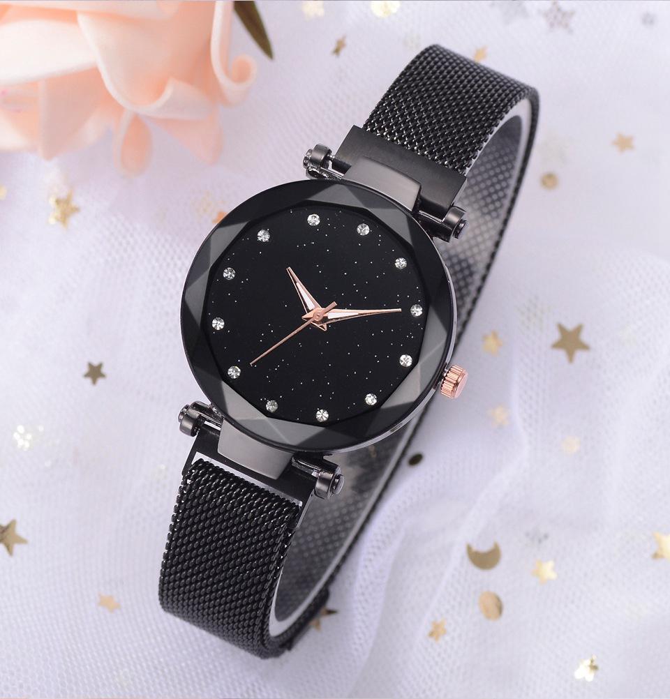 Fashionable Unique Mesh Magnet Buckle Exotic Starry Diamond Designer Luxury Ladies  Women Watch