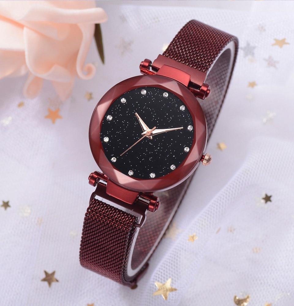 Fashionable Unique Mesh Magnet Buckle Exotic Starry Diamond Designer Luxury Ladies  Women Watch