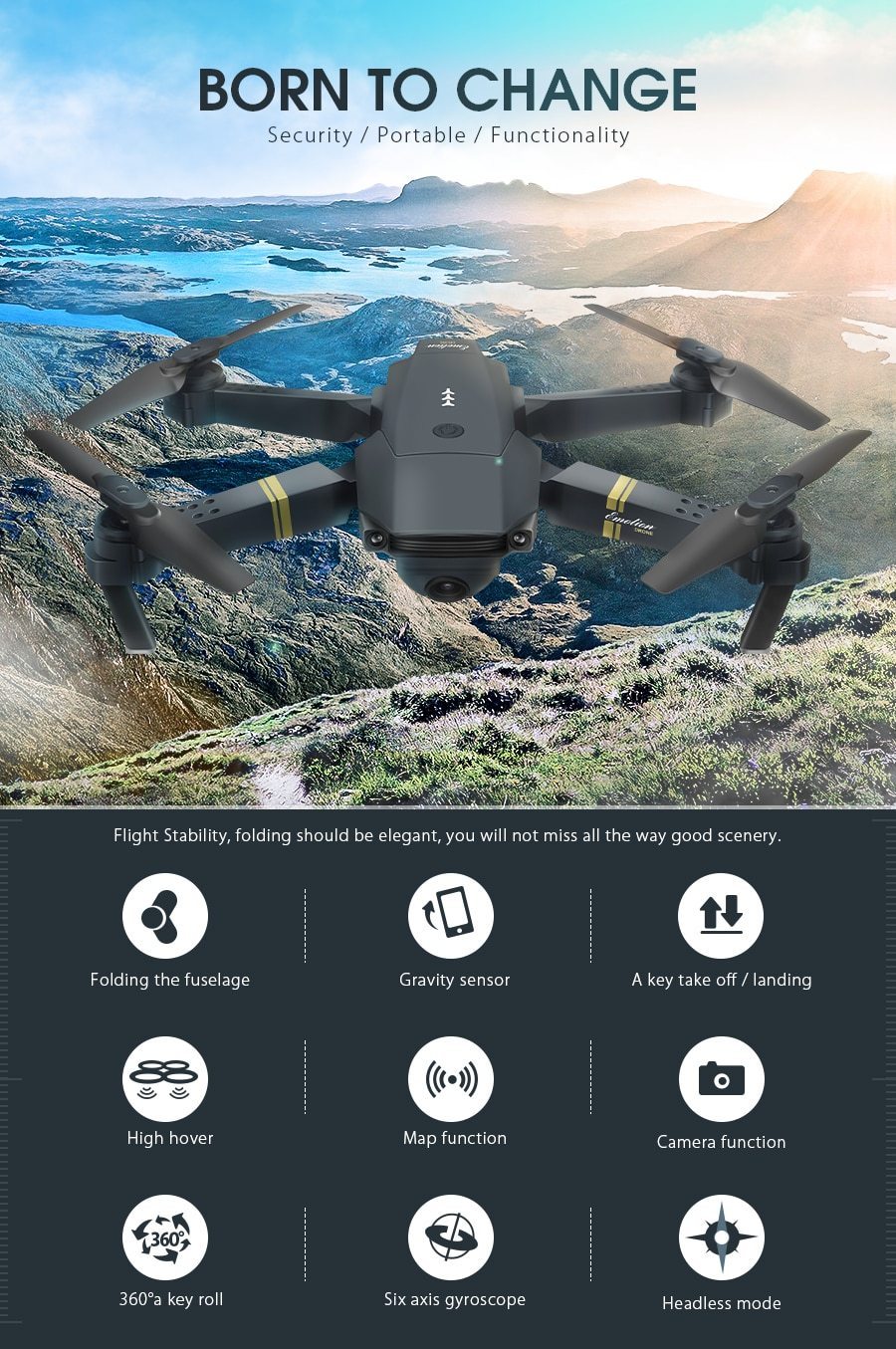 Skyhawk HD Foldable Air Selfie Drone With Camera 2MP