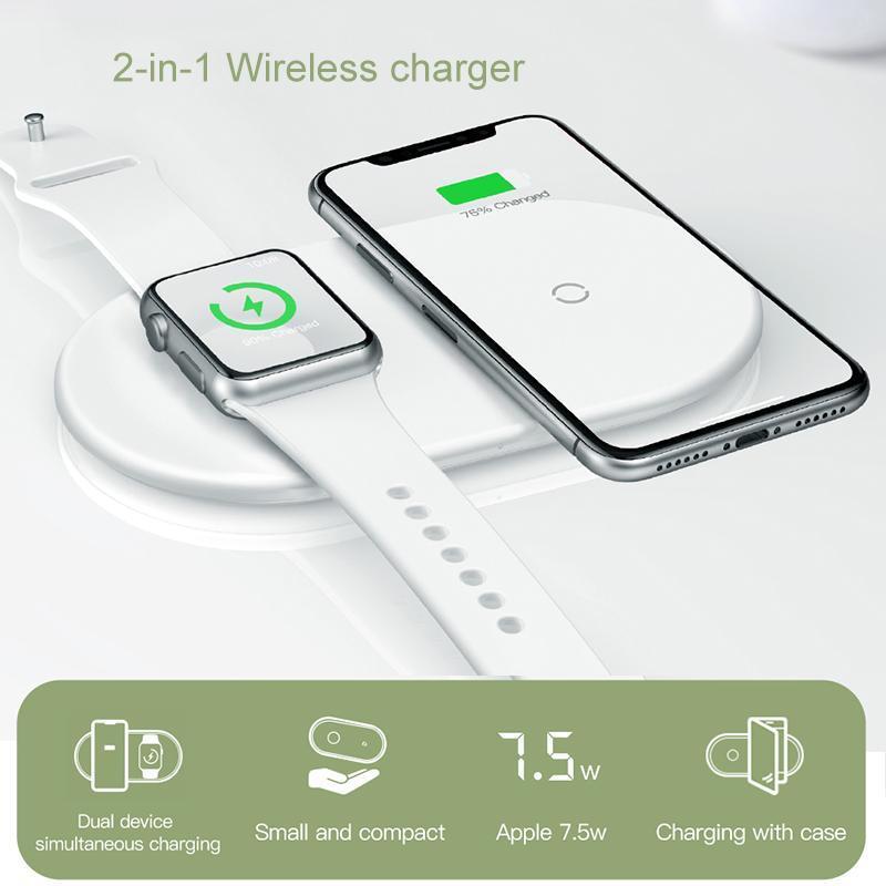 2 in 1 Wireless Charger Pad For Apple Watch iPhone X Xs Max XR Desktop Fast Wireless Charging Charger Born for Apple Fans