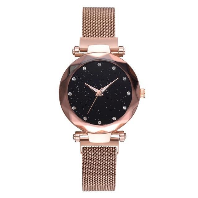 Fashionable Unique Mesh Magnet Buckle Exotic Starry Diamond Designer Luxury Ladies  Women Watch