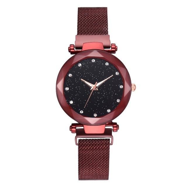 Fashionable Unique Mesh Magnet Buckle Exotic Starry Diamond Designer Luxury Ladies  Women Watch