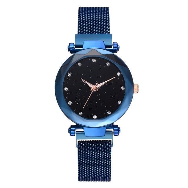 Fashionable Unique Mesh Magnet Buckle Exotic Starry Diamond Designer Luxury Ladies  Women Watch