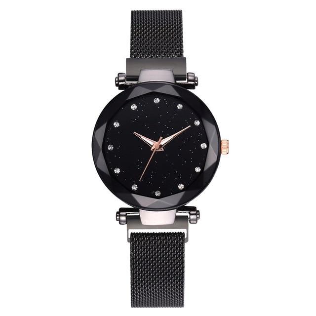 Fashionable Unique Mesh Magnet Buckle Exotic Starry Diamond Designer Luxury Ladies  Women Watch