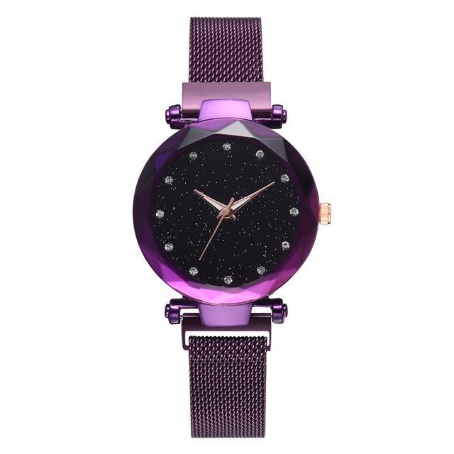 Fashionable Unique Mesh Magnet Buckle Exotic Starry Diamond Designer Luxury Ladies  Women Watch