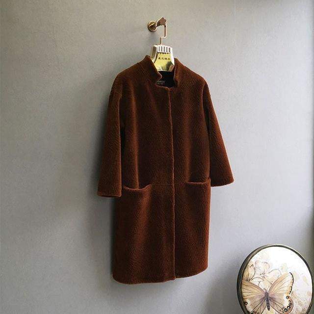 Stand Collar Female Merino Sheep Fur Women Coat