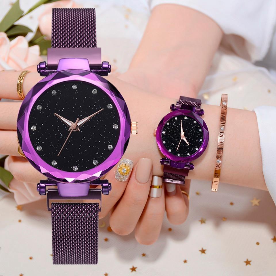 Fashionable Unique Mesh Magnet Buckle Exotic Starry Diamond Designer Luxury Ladies  Women Watch