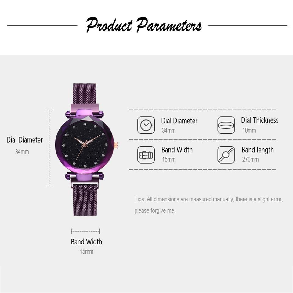 Fashionable Unique Mesh Magnet Buckle Exotic Starry Diamond Designer Luxury Ladies  Women Watch