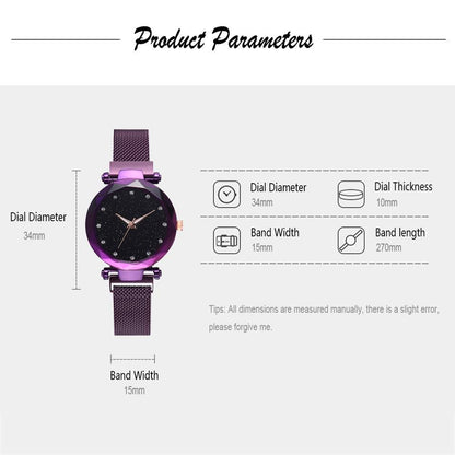 Fashionable Unique Mesh Magnet Buckle Exotic Starry Diamond Designer Luxury Ladies  Women Watch